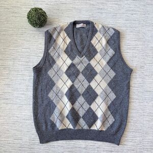 Vintage Titleist Collection Gray Argyle V-Neck Wool Golf Sweater Vest Large